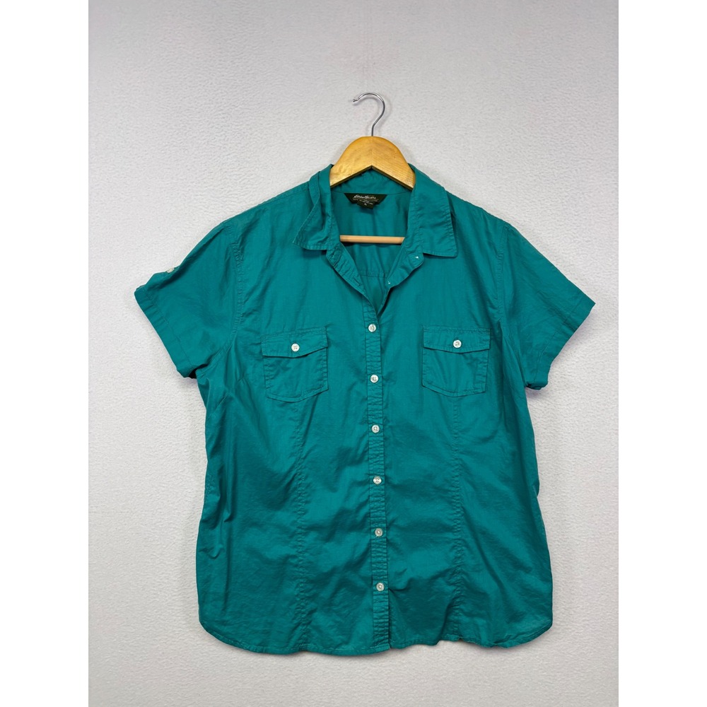 Gorpcore Utility Eddie Bauer Womens XL Teal Green Short Sleeve Button Up Shirt